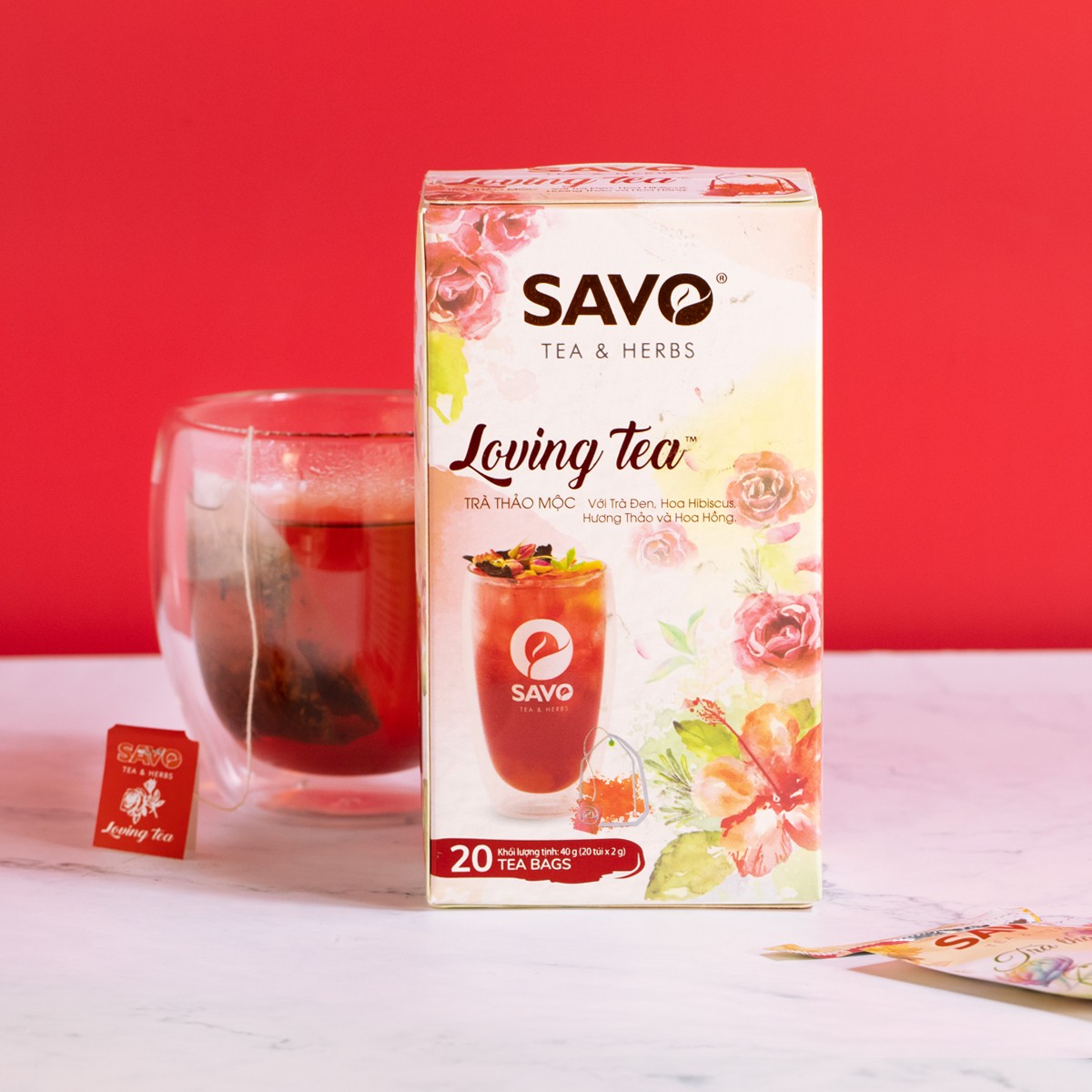 Trà Thảo Mộc Hibicus Hoa Hồng Hương Thảo SAVO LOVING Tea (Loving Herbal Tea) - 20 túi lọc x 2g