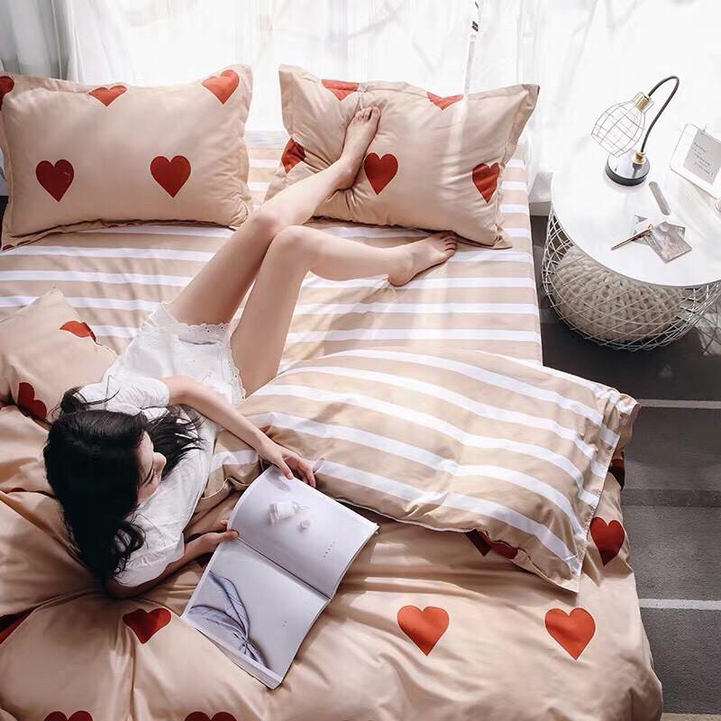 SÉT CHĂN GA GỐI POLY COTTON TIM HỒNG PP