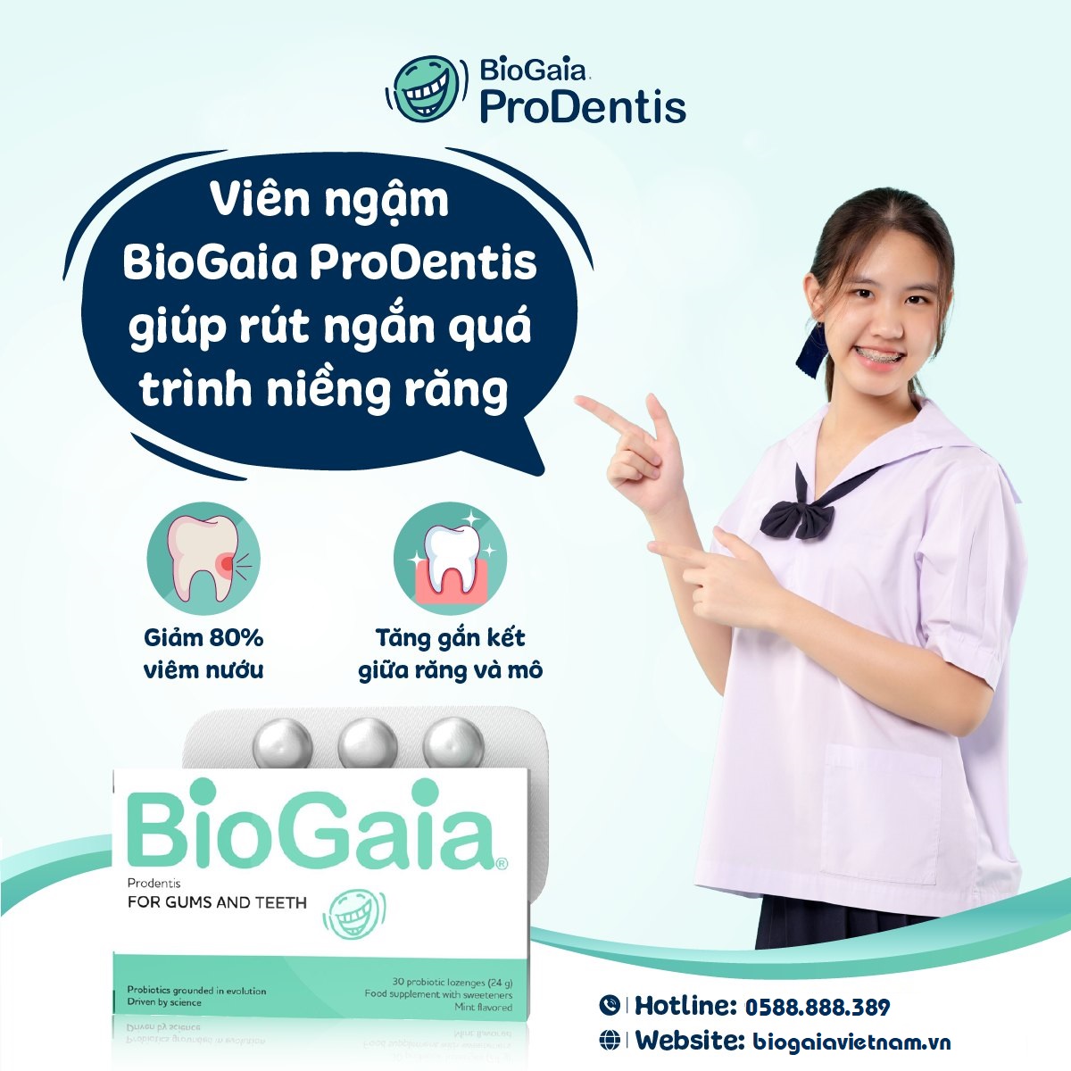 Viên ngậm Biogaia Prodentis Thụy Điển cân bằng Vi sinh vật, ngừa mảng bám, sâu răng, viêm nướu, nha chu