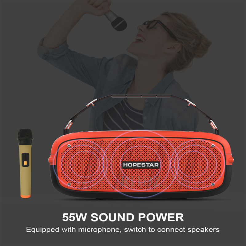 Loa bluetooth di động Hopestar A20 - Loa siêu bass, màng rung cộng hưởng - Tặng kèm 1 micro không dây - Công suất 55W, Bluetooth 4.2 - Tính năng TWS - Nghe nhạc âm thanh boombox cực mạnh