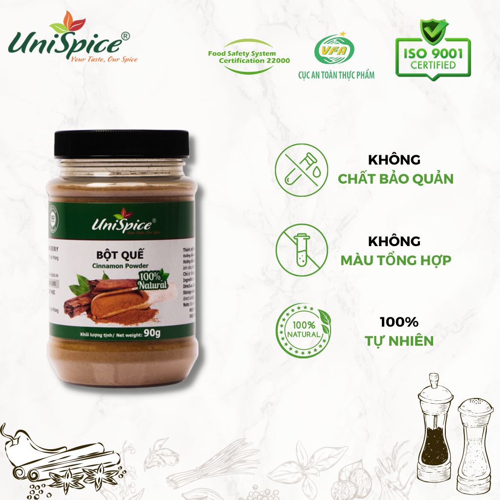 Cinnamon powder- Bột quế Unispice (Lọ 90gr) dùng trong đồ uống, làm bánh