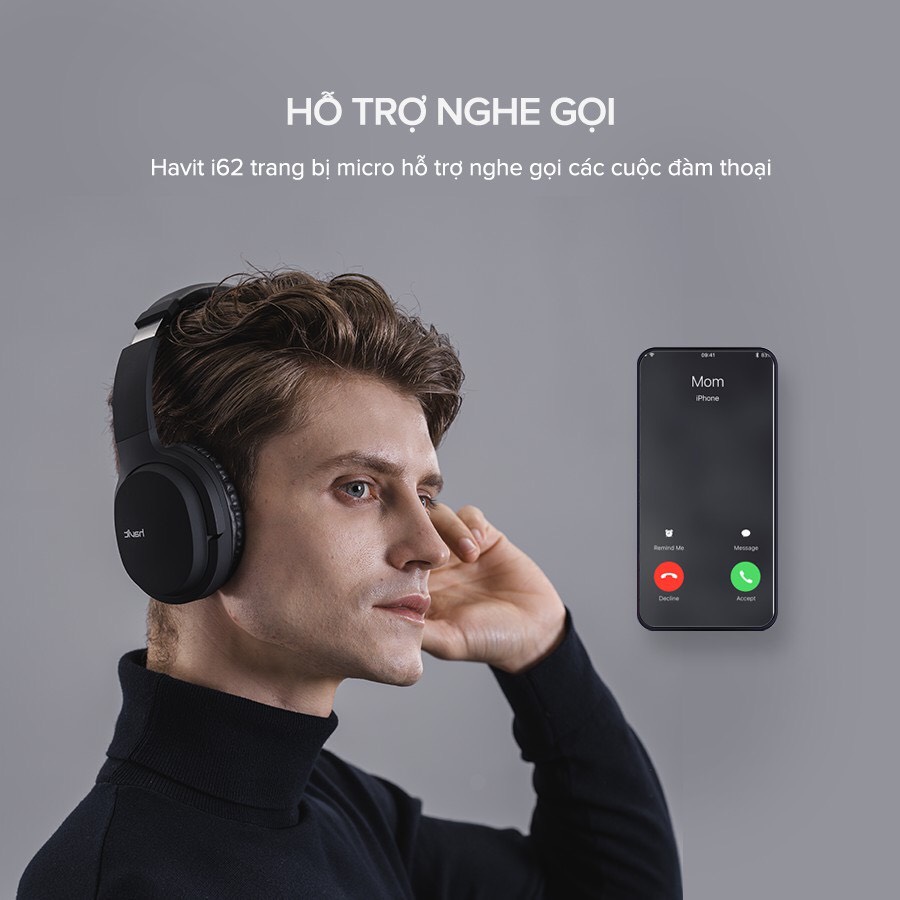 Tai Nghe Bluetooth Headphone HAVIT i62, Driver 40mm, Bluetooth 5.0, Nghe Đến 8H, Gập Gọn 90 - Hàng Chính Hãng