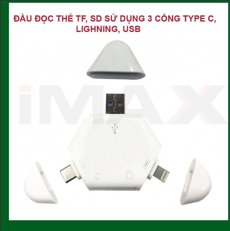 ĐẦU ĐỌC THẺ TF, SD SỬ DỤNG 3 CỔNG TYPE C, TÁO KHUYẾT, USB