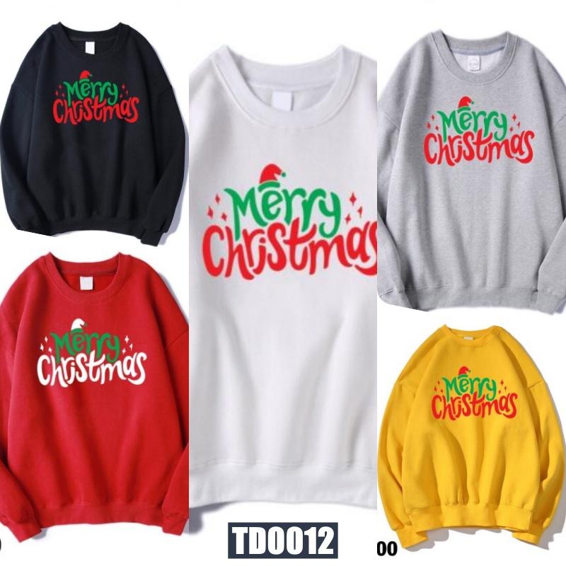 Áo Thun Sweater Noel Áo Thun Nam Nữ Tay Dài Merry Christmas CIARA Chất Thun Vay Cá Dày, Mịn Màu Đỏ