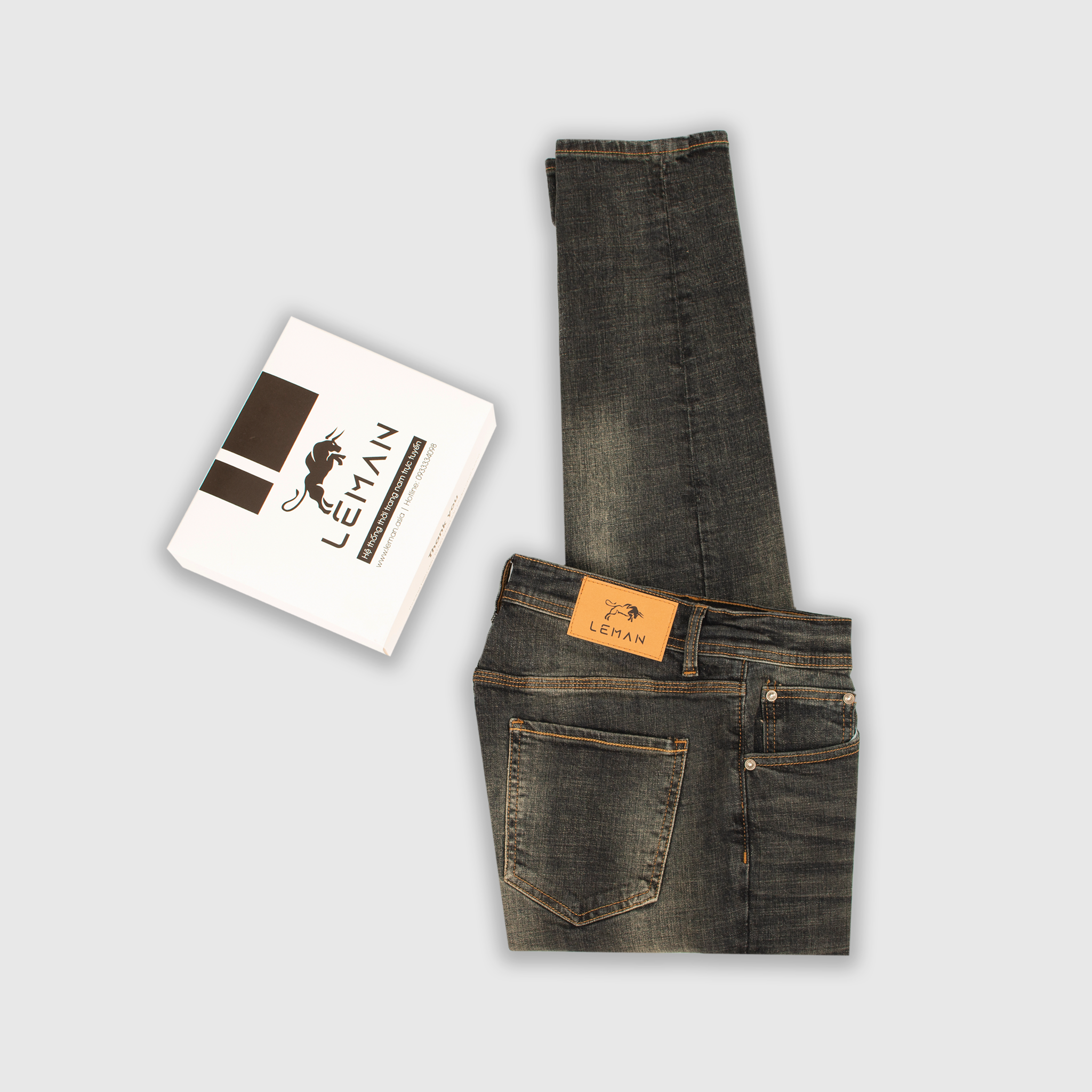 Quần Jean nam Leman xanh wash bụi JD11 - Slim Form