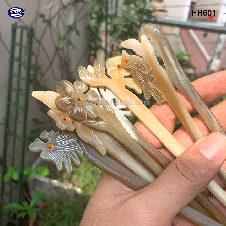 Trâm cài tóc bằng sừng bò Châu Phi đục khắc hình dễ thương - Đủ kiểu dáng