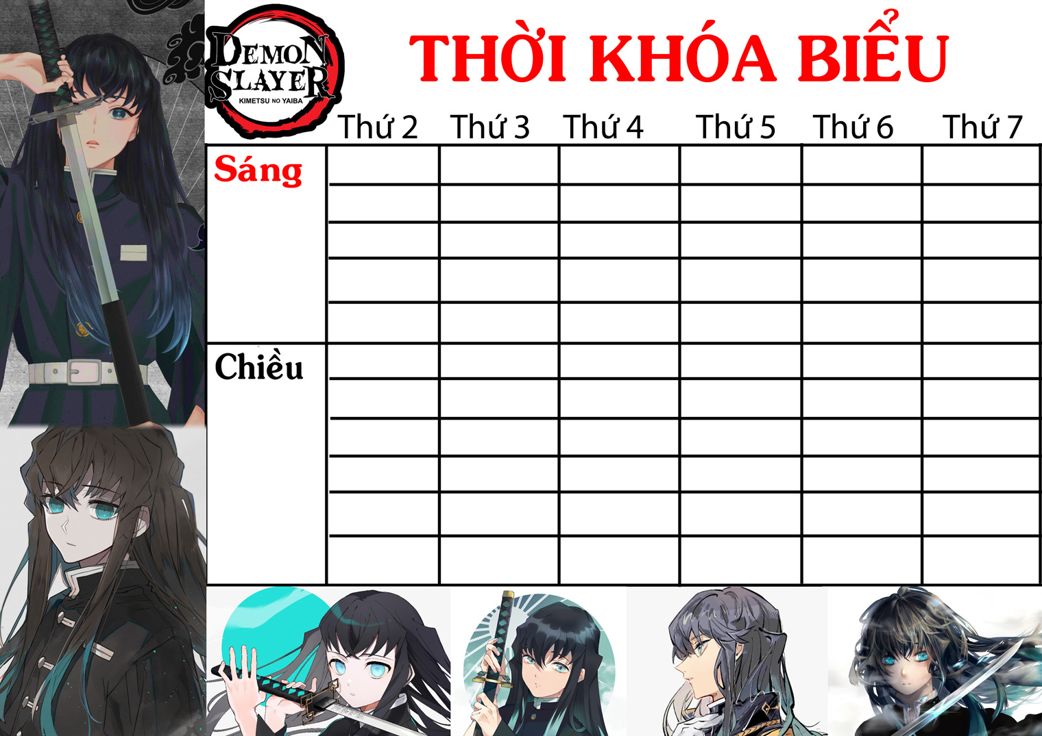 COMBO 5 THỜI KHOÁ BIỂU Kimetsu no Yaiba nhiều mẫu khasc nhau 15x21cm