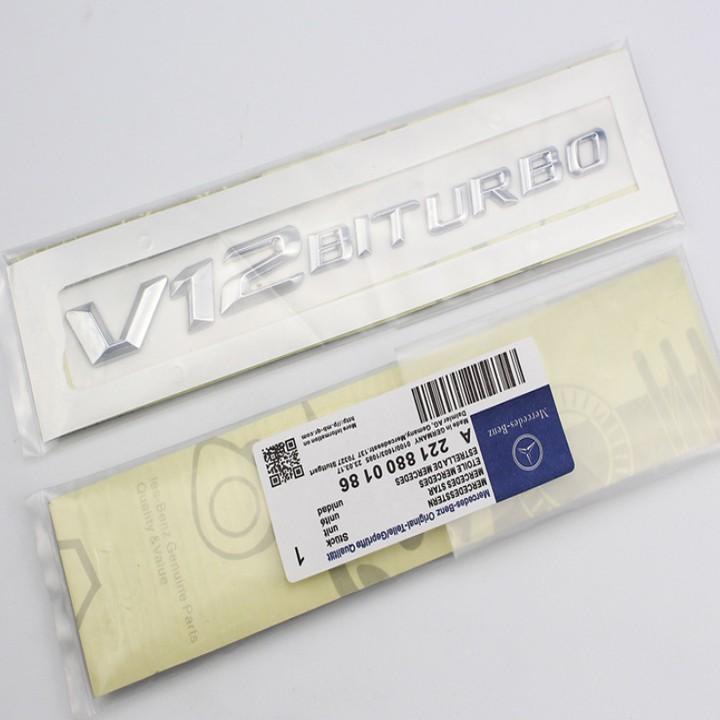 Decal tem chữ V8-Biturbo và V12-Biturbo dán hông xe Mercedes, nhựa ABS mạ crom.