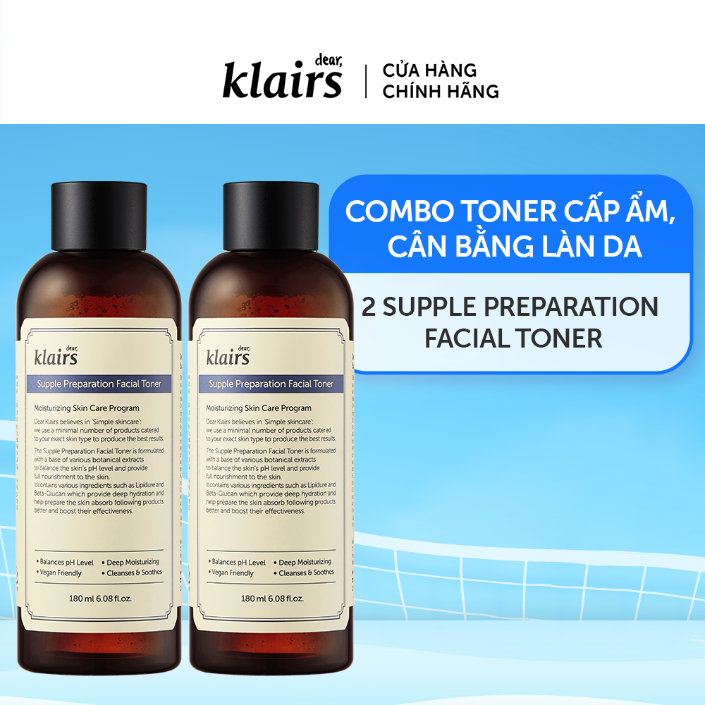 Combo 2 Nước hoa hồng Dear Klairs Supple Preparation Facial Toner 180ml/chai