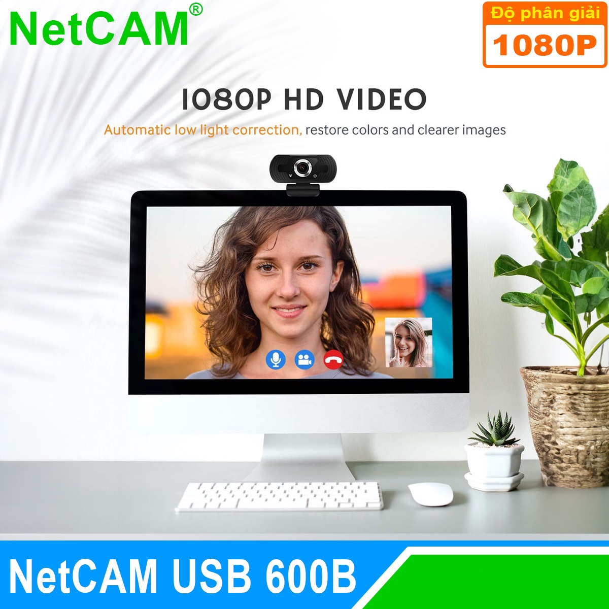 Webcam NetCAM USB 600B độ phân giải 1080P - Hàng Chính Hãng