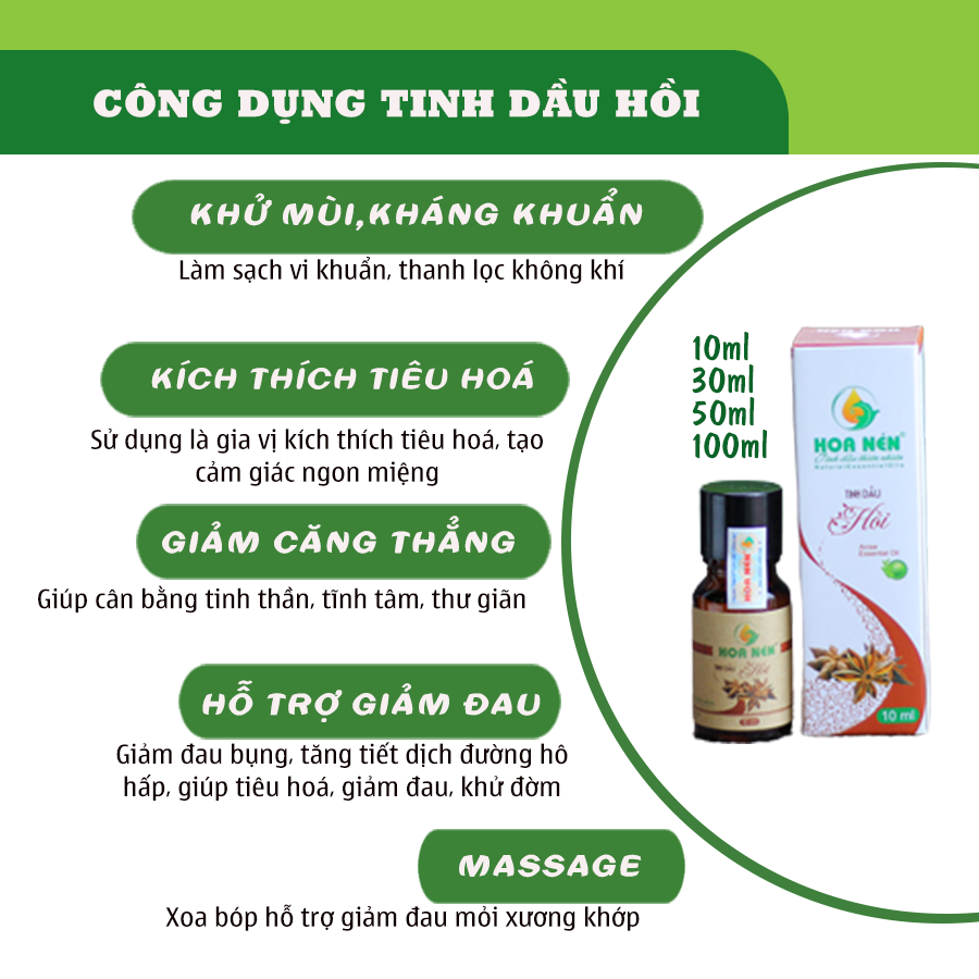 Tinh dầu Hồi nguyên chất 100ml - Hoa Nén - Thanh lọc không khí, hỗ trợ giảm đau xương khớp