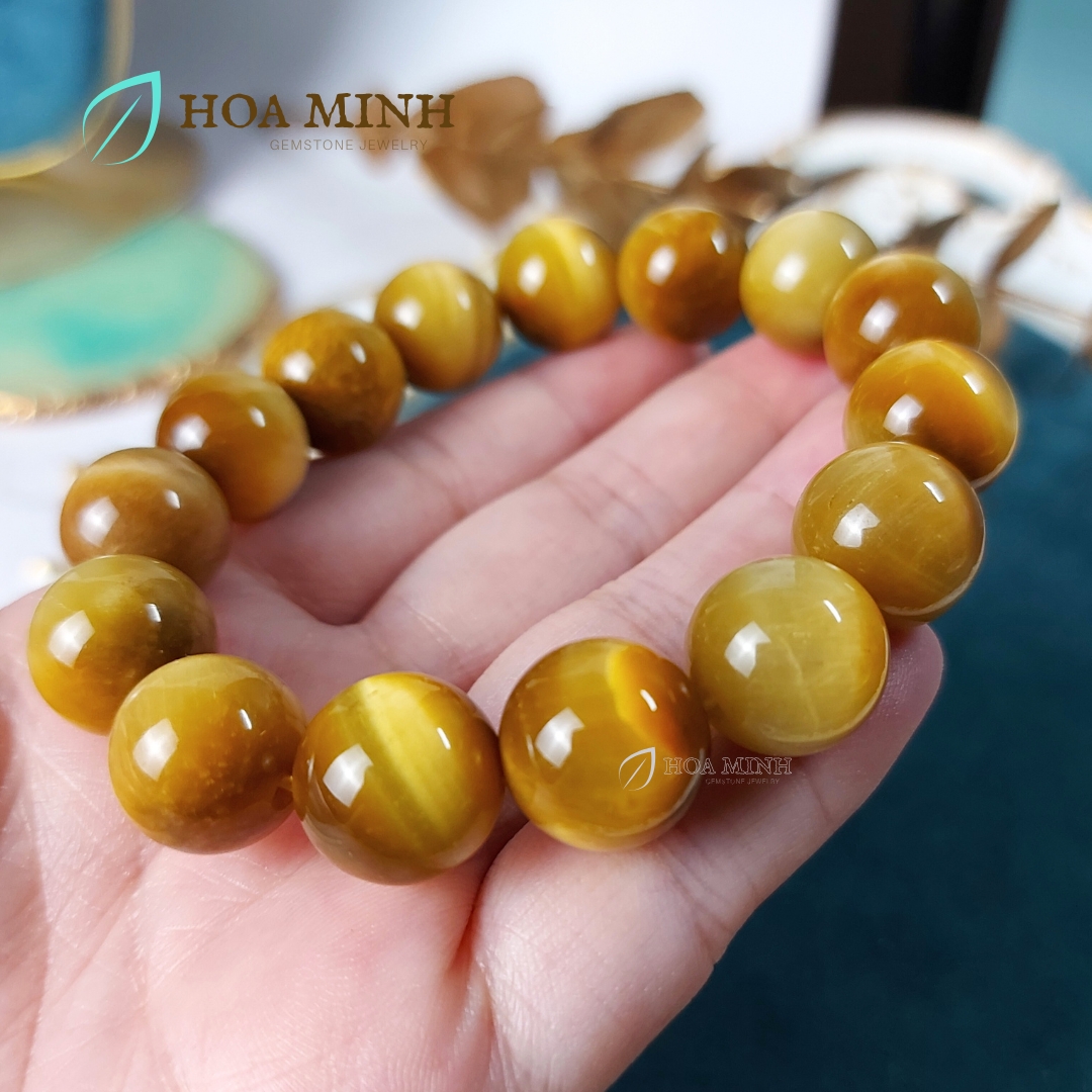 Vòng tay nam đá Mắt Hổ Vàng Tâm size 14 li chất 5A Vip phong cách lịch lãm, may mắn tài lộc