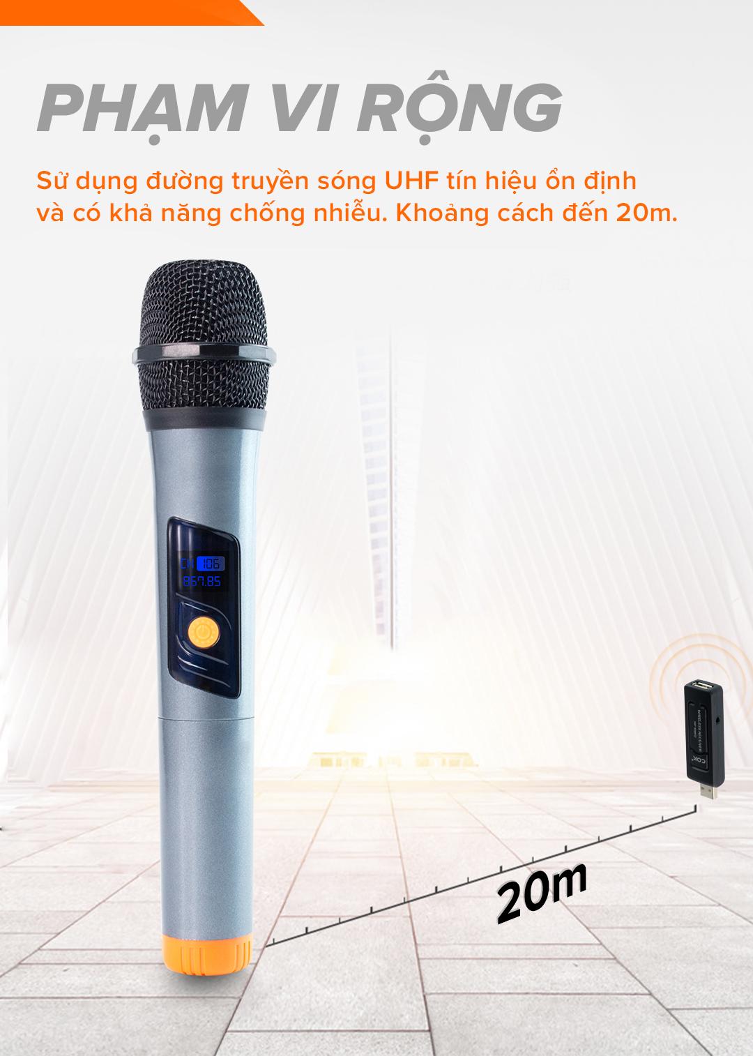 Micro không dây lẻ giá rẻ C.O.K ST-106 (1 Mic) Dành cho loa kéo, dàn âm Ly có cổng Mic Jack 6.5 - Hàng chính hãng 100%