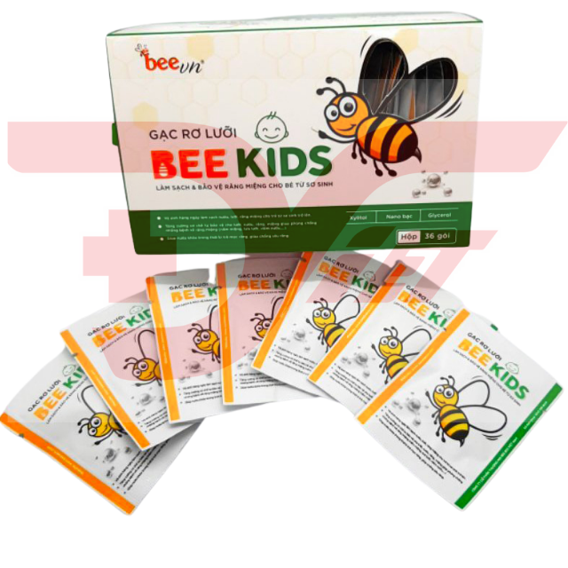 Gạc rơ lưỡi Bee Kids Hộp 36 gói [Chính hãng] - Vải dệt an toàn, chăm sóc và làm sạch răng miệng trẻ sơ sinh trở lên