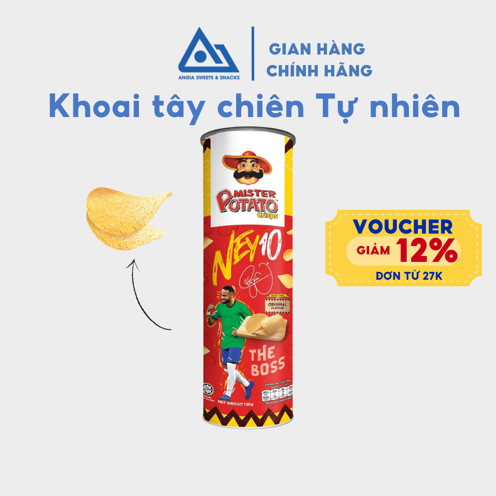 Bimbim khoai tây chiên dạng lát vị Tự Nhiên Mister Potato hộp có hình Neymar 100g An Gia Sweets &amp; Snacks