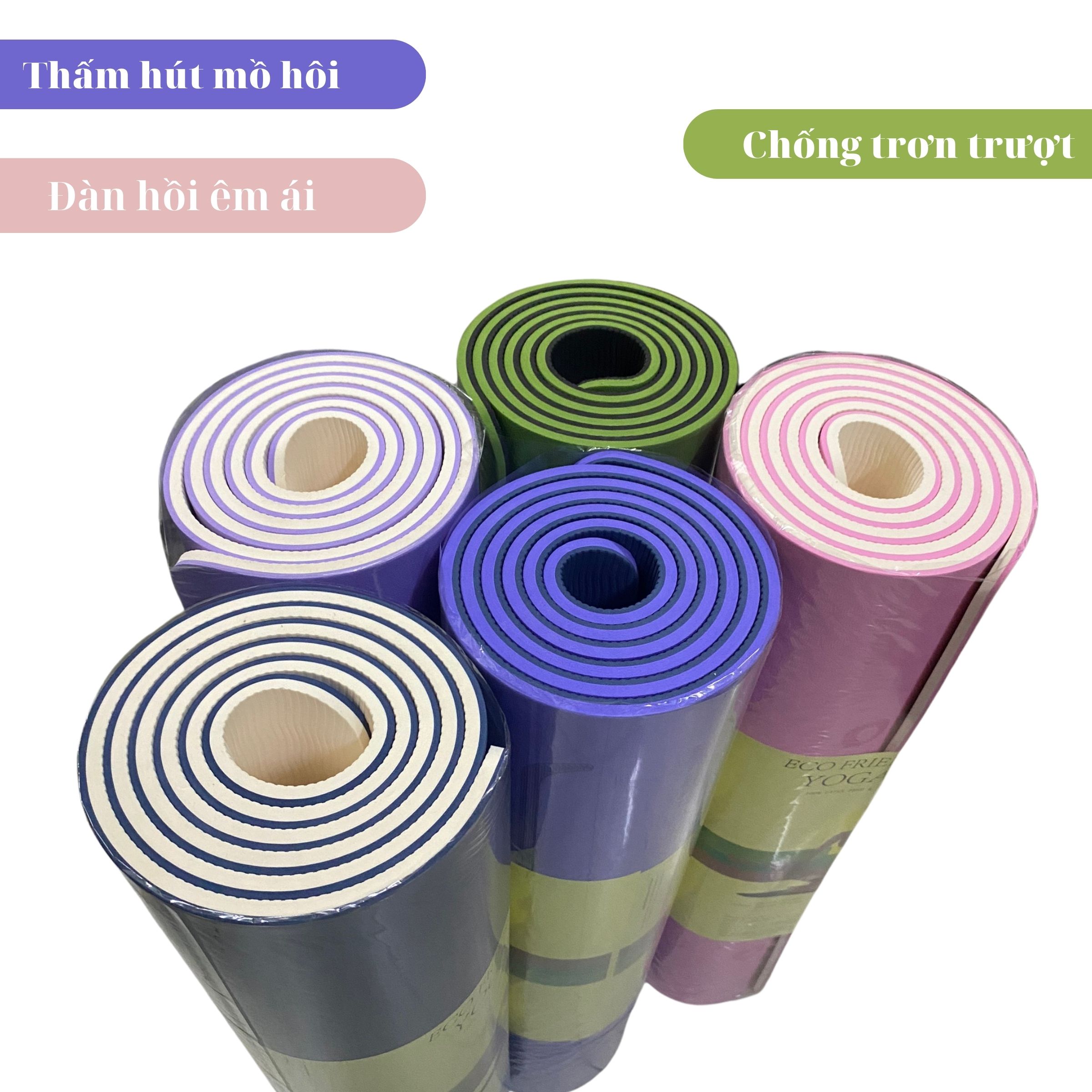 Thảm Yoga 9mm 2 Lớp Định Tuyến chống trơn trượt, bám sàn, thấm hút mồ hôi, đàn hồi tốt