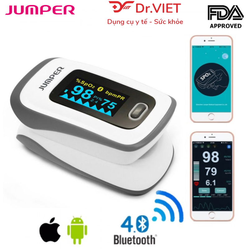 Máy đo nồng độ oxy máu và nhịp tim Jumper JPD-500F Chính hãng - Thiết kế nhỏ gọn, Sử dụng an toàn, Kết nối cùng Smartphone, Màn hình OLED