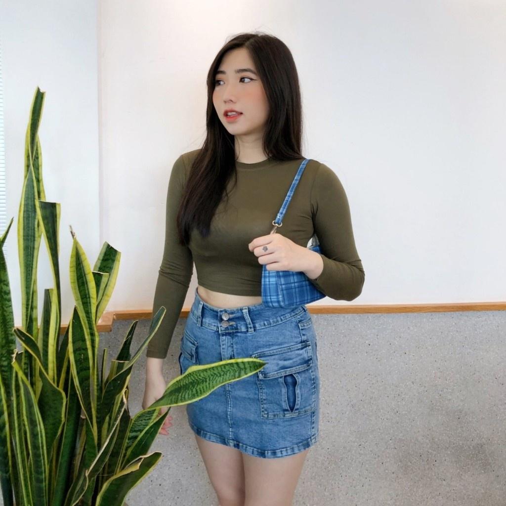 Áo nữ Croptop Tay dài BODY size 40-53kg Chất Borip Lụa Mỏng Mịn Mát, Freesize 53kg Ảnh Thật 100