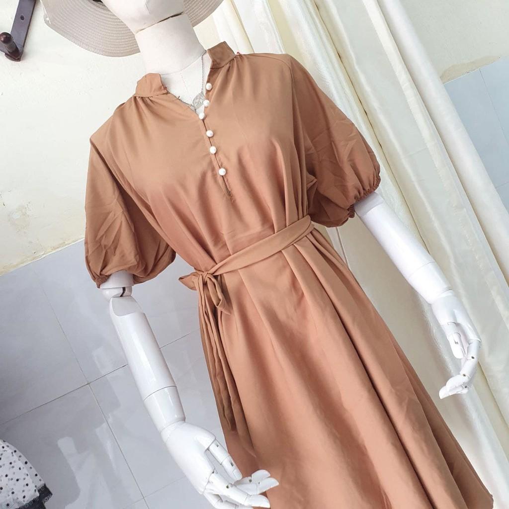 Đầm chữ A xòe phối dây mặc 2 kiểu, ĐẦM SUÔNG NÚT CƯỜMM