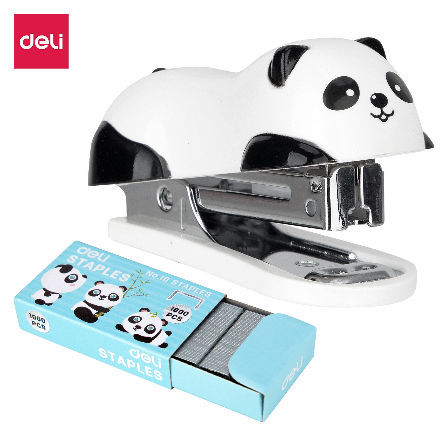 Dập Ghim Mini Hình Panda Deli, 12 Trang Kèm 1000 Chiếc Ghim - 1 Cái E0453