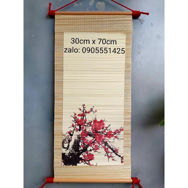 Bộ 4 mành tre viết thư pháp có cảnh kích thước 30cm x 70cm