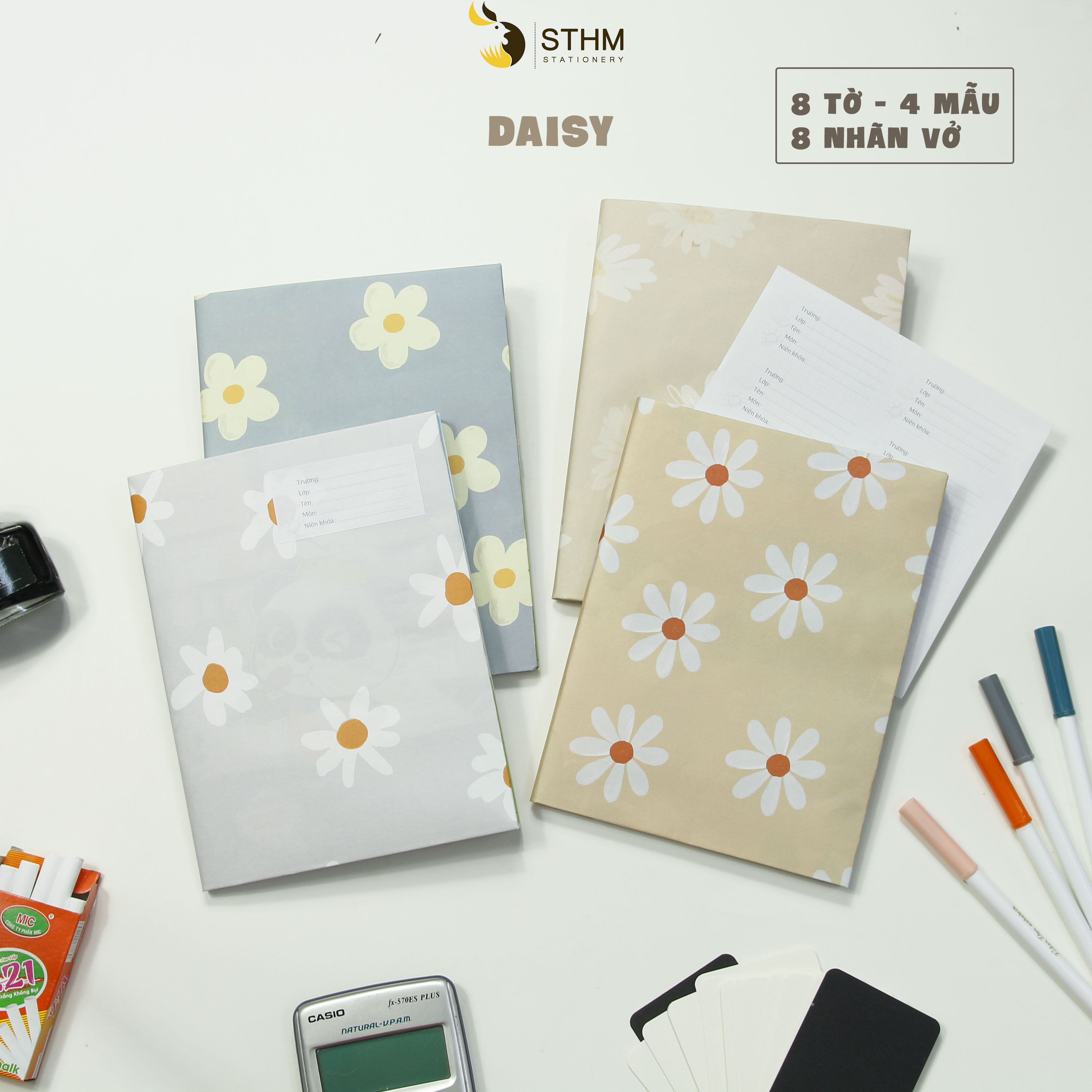 [STHM stationery] - Giấy bao tập A5 - Flower - Tặng kèm 8 nhãn vở - Kraft trắng 100gsm - Giấy dai