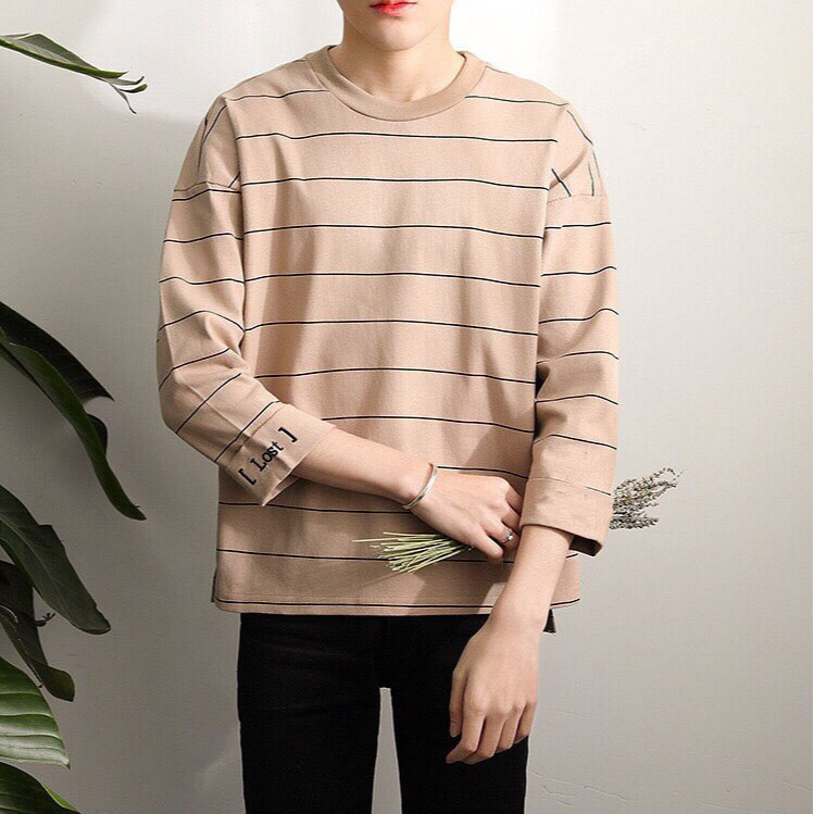 Áo thun tay dài form rộng unisex - áo sweater sọc lost xẻ tà