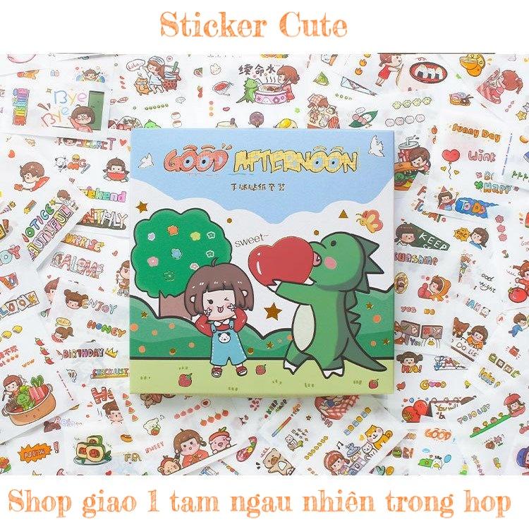 Sticker 1k cute trang trí dán laptop điện thoại kiểu cổ trang trong hộp 100 tấm có axtra TIMO ST40