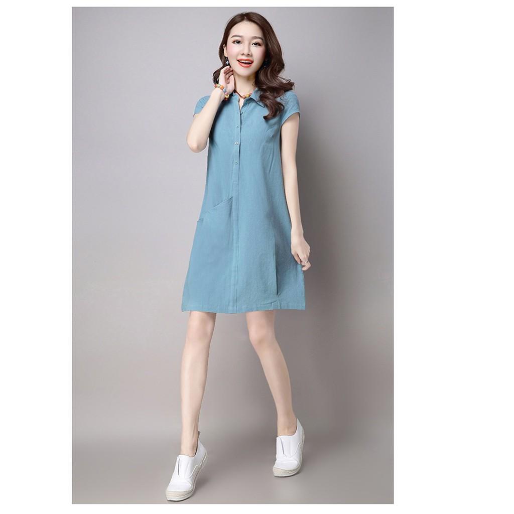 Đầm suông cổ sơ mi phối túi bên hông LAHstore, thời trang phong cách Hàn