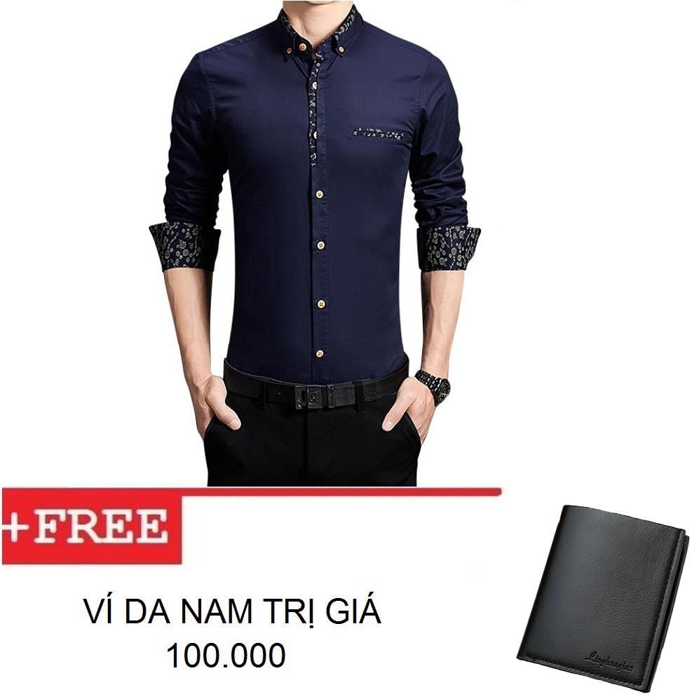 Áo sơ mi công sở viển cổ và tay, hàng nhập Quảng Châu + Tặng kèm ví da nam
