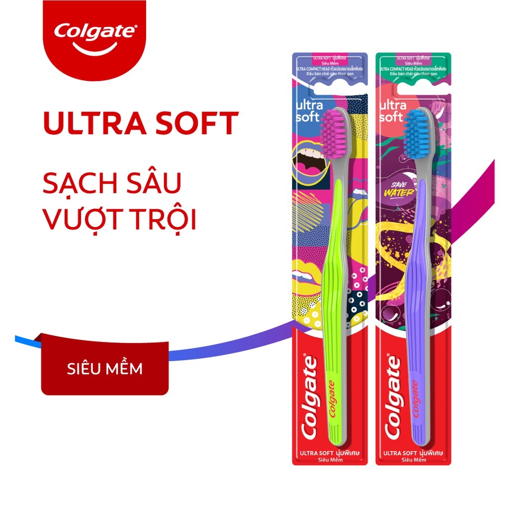 Combo 2 Bàn chải đánh răng Colgate Ultra Soft siêu mềm (Màu ngẫu nhiên)