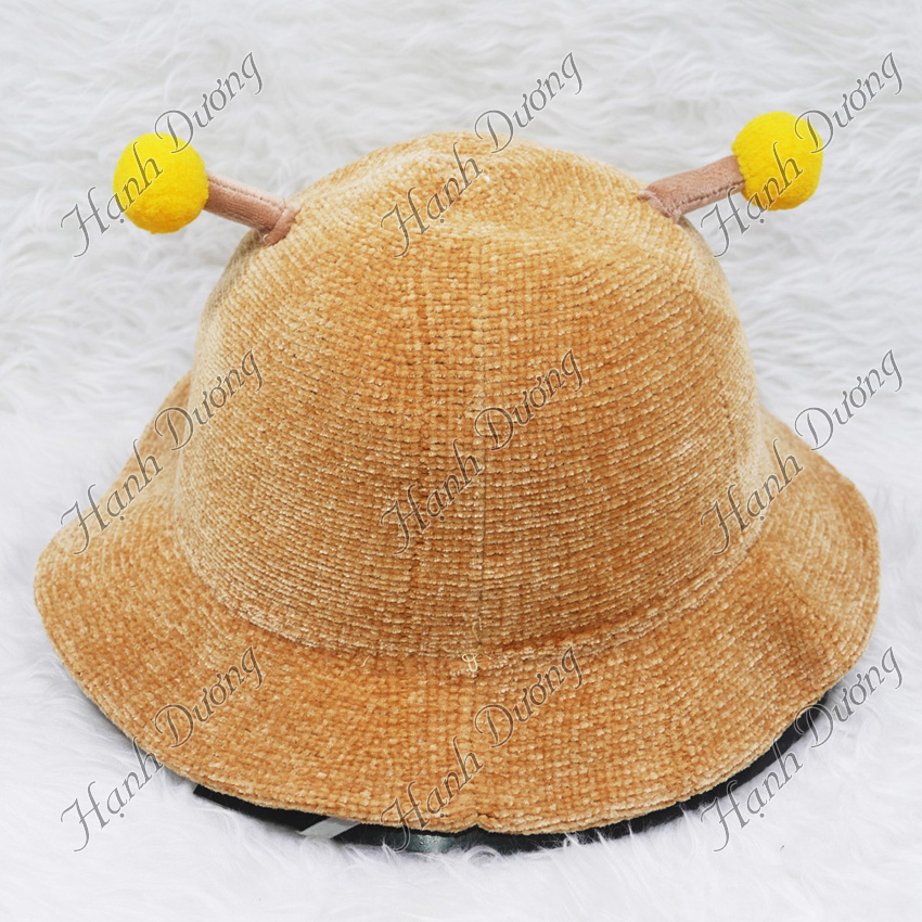 Nón tai bèo cho bé hình con ong vàng, dành cho trẻ em từ 2 - 4 tuổi, vải nhung, có 2 dây rút size nón - Hạnh Dương