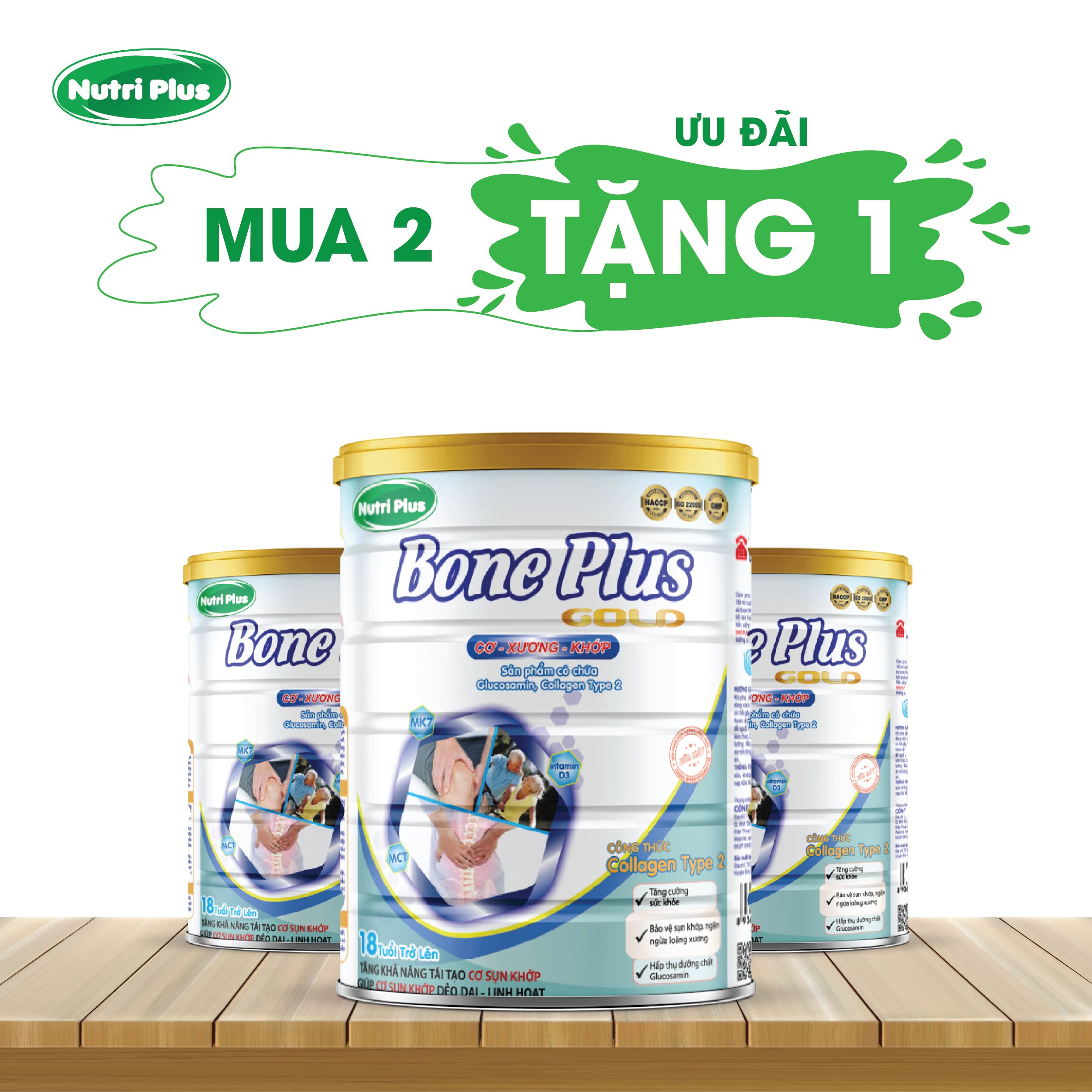 [MUA 2 TẶNG 1] Sữa bột dinh dưỡng BONE PLUS giúp cơ xương khớp chắc khỏe - (900g) Nutriplus Gold