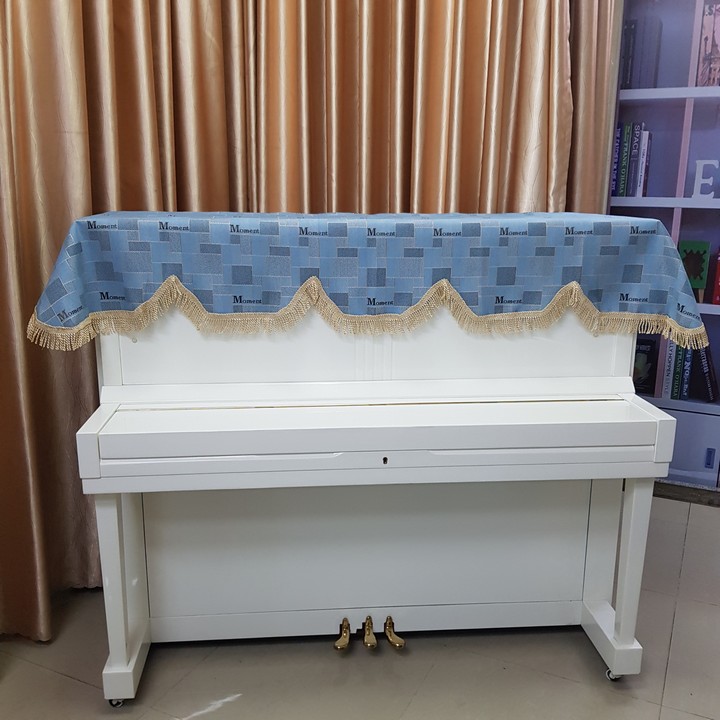 Khăn Phủ Đàn Piano màu xanh  vải dày có họa tiết cao cấp