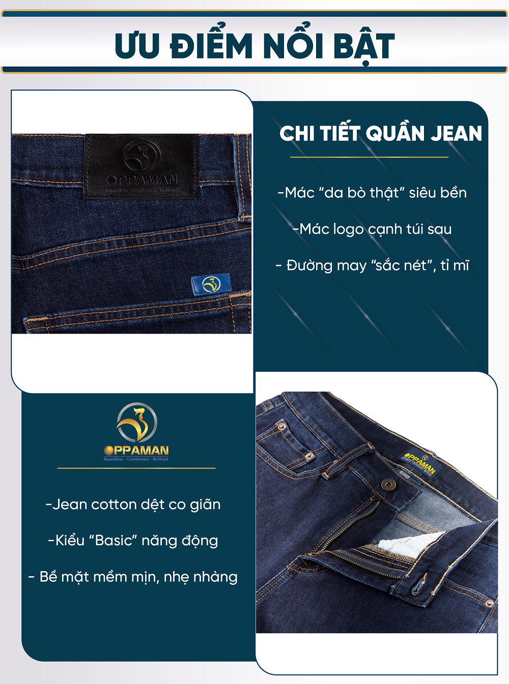 Quần jean dài Oppaman dáng body vải Nhật co giãn thoáng mát OJ1
