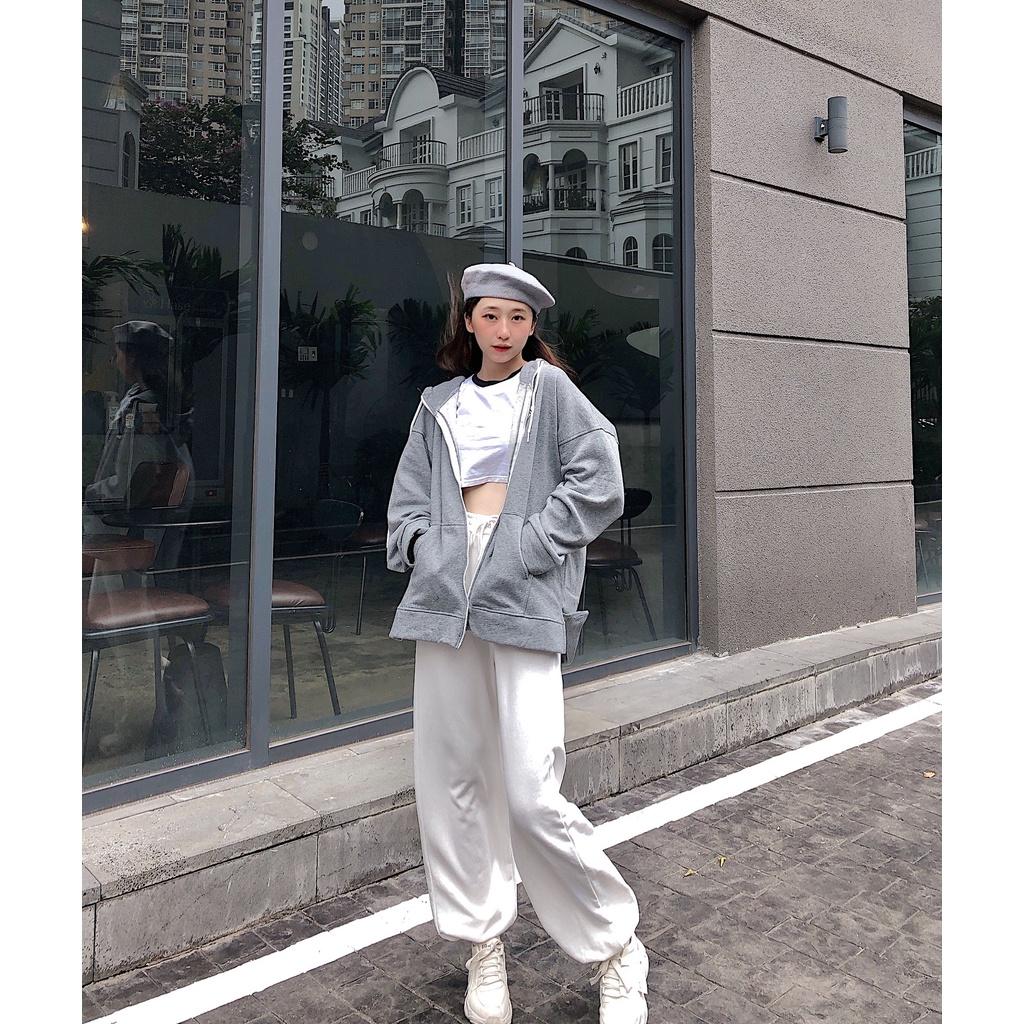 Áo Khoác Nỉ Bông Thêu MOOS Form Rộng Xẻ Tà Ulzzang (Ánh Thật)