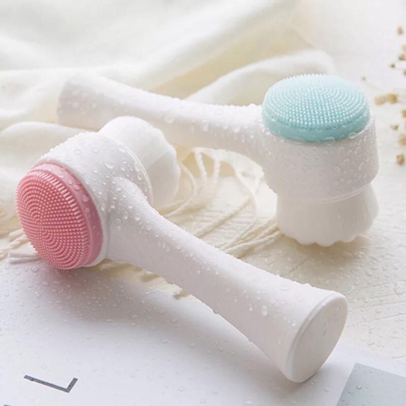 Cọ rửa mặt 2 đầu cọ massage và cọ bông siêu mịn