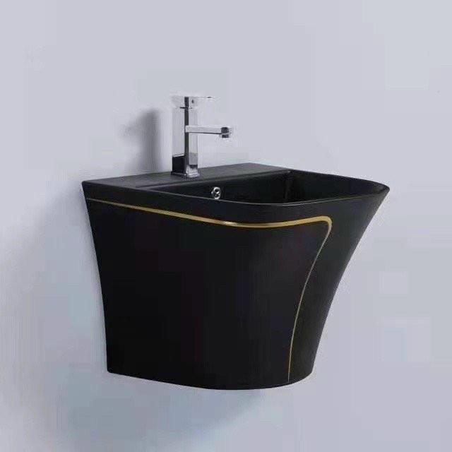 Lavabo treo tường màu đen viền vàng và màu trắng viền vàng phong cách Bắc Âu