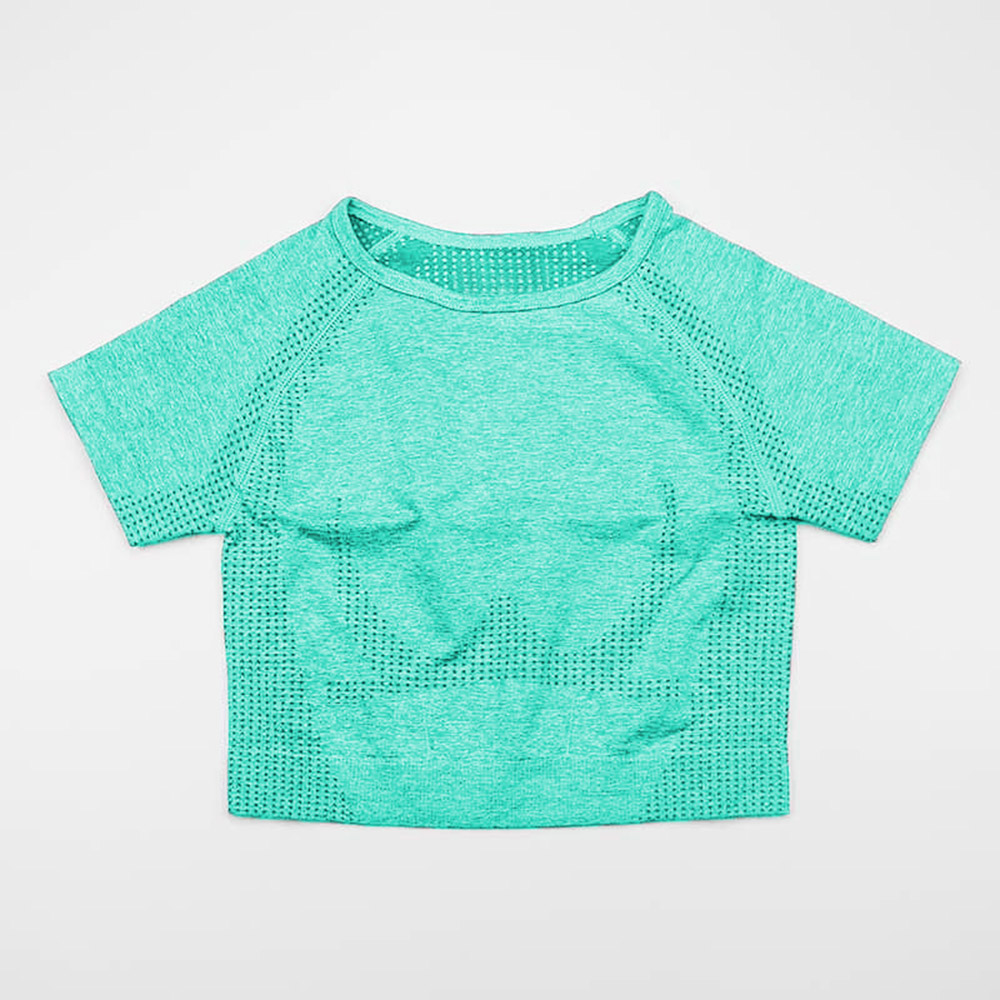 Áo Crop Top Tập Yoga thể dục cho nữ nhanh khô thoáng khí, không cổ ngắn tay