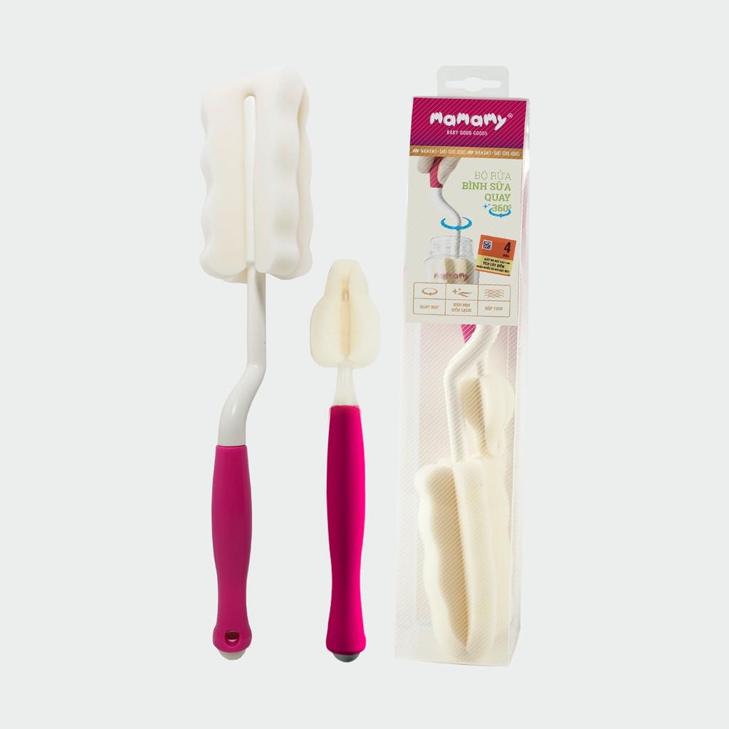 Combo 1 bộ cọ rửa bình xoay 360 độ và 2 miếng thay thế Mamamy