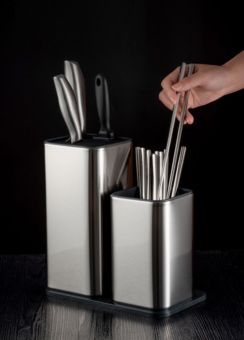 Bộ 2 ống đựng đũa muỗng để dao kéo đa năng hình chữ nhật inox 22.5x23.6cm 826g