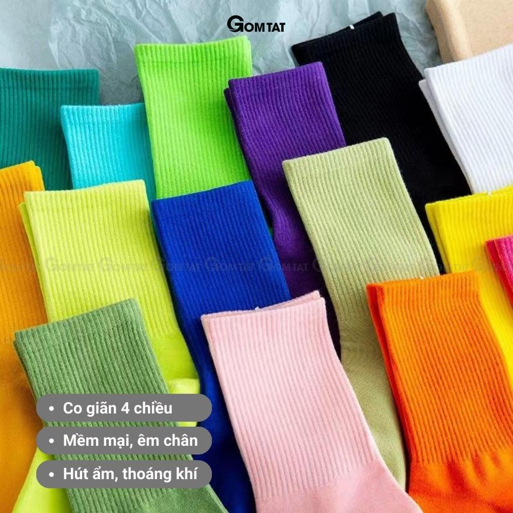 Tất nam nữ cổ cao GOMTAT trơn nhiều màu, vớ cổ cao chất liệu cotton mềm mịn thoáng mát, êm chân - CAO-NMAU-LISU-38