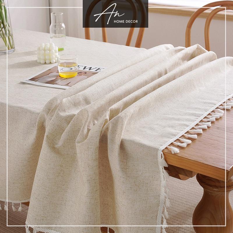 Khăn trải bàn vải Linen mộc màu muối tiêu