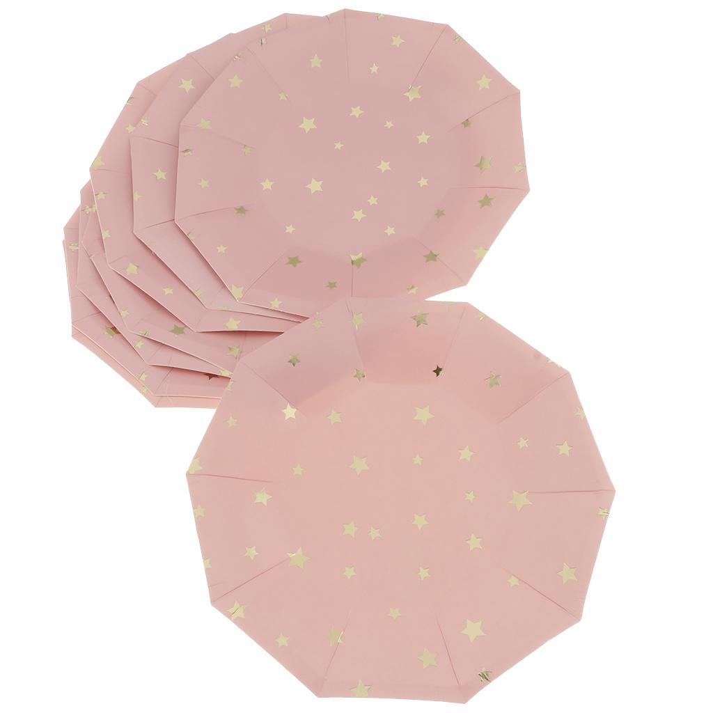 8 Pieces Gilding Star Paper Plate Disposable Birthday Cake Tray Pink
