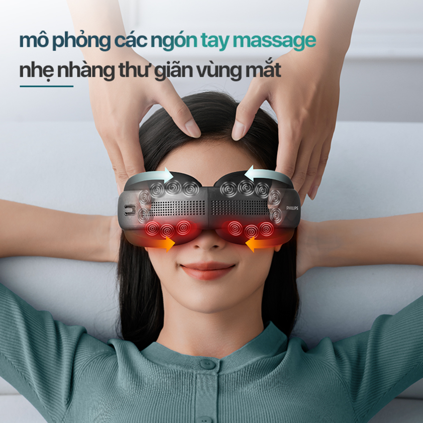 Máy massage mắt 16 điểm tiếp xúc chườm nóng VibWave Philips PPM5202E cao cấp - Hàng Chính Hãng