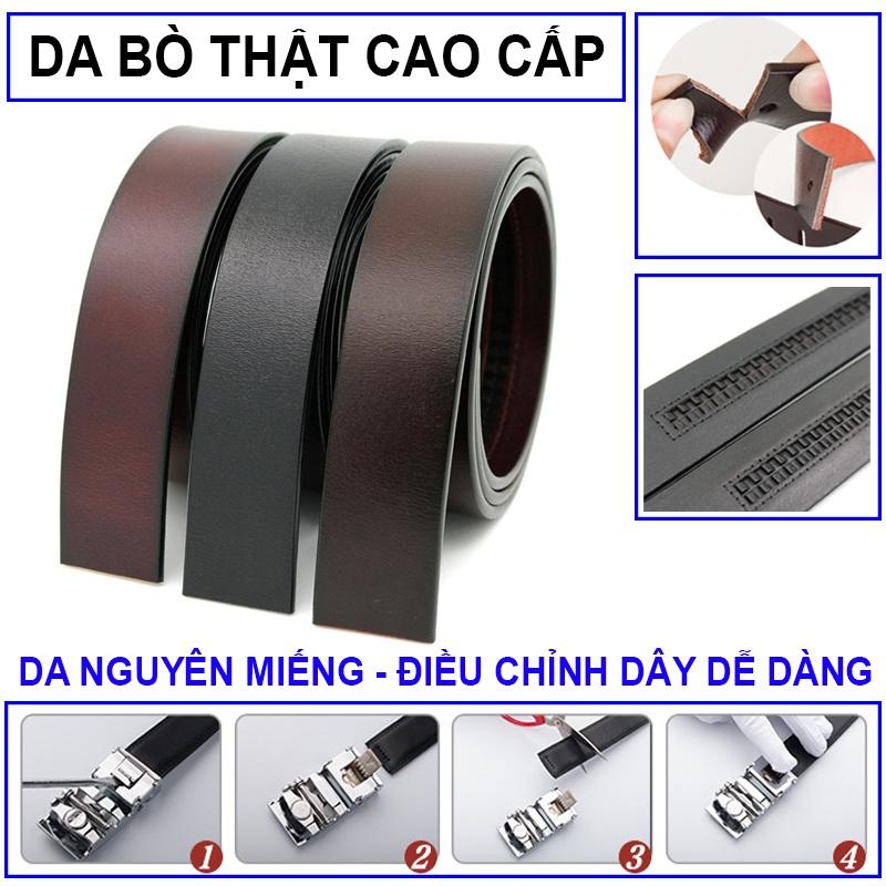 Thắt Lưng Nam Da Bò Nguyên Miếng Cao Cấp Vicenzo , Dây Thắt Lưng Nam Mặt Khóa Tự động Hợp Kim đúc - Bào Hành 1 Năm