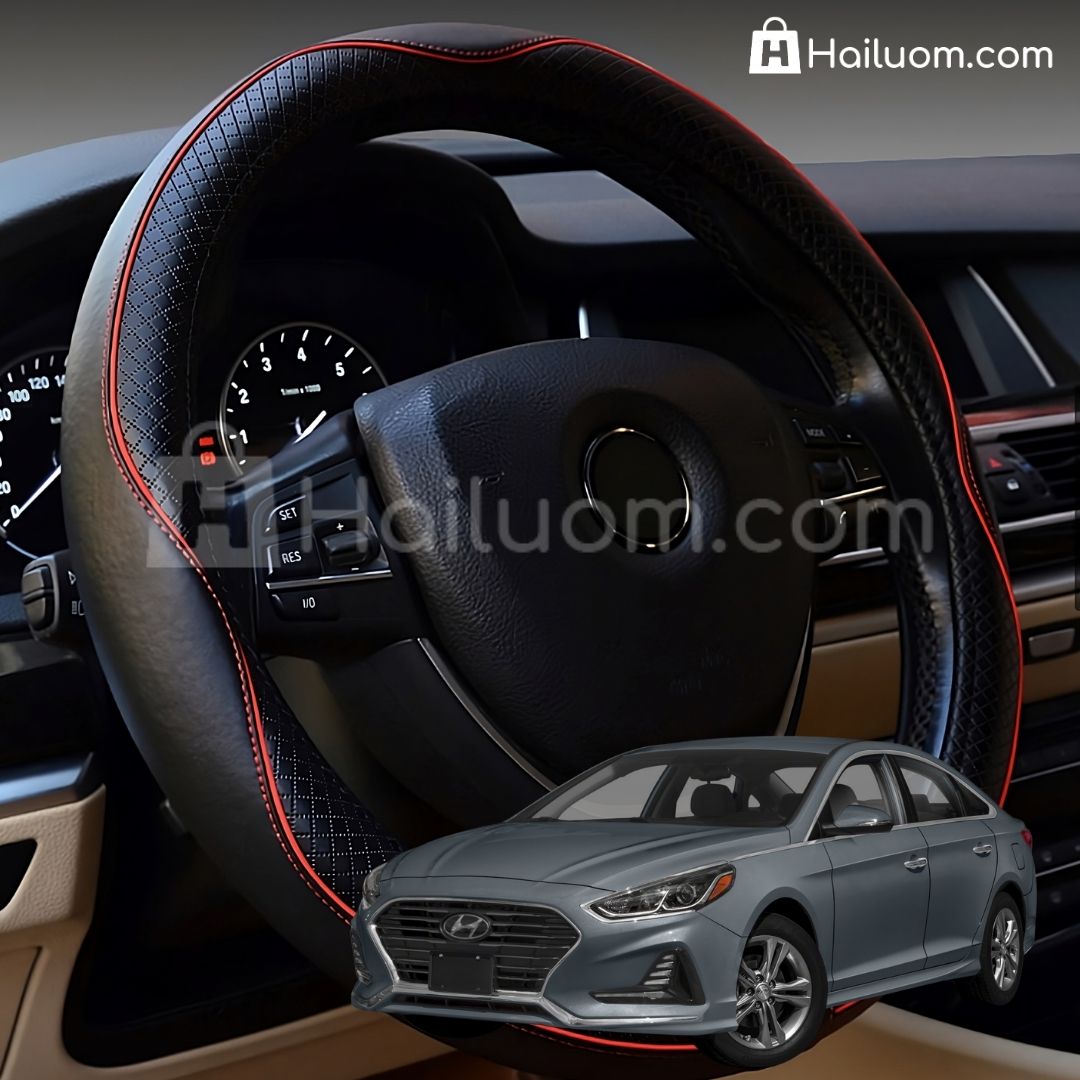 Bọc Vô Lăng ô tô cho HYUNDAI SONATA Da Thật Cao Cấp - Màu Đen Chỉ Đỏ