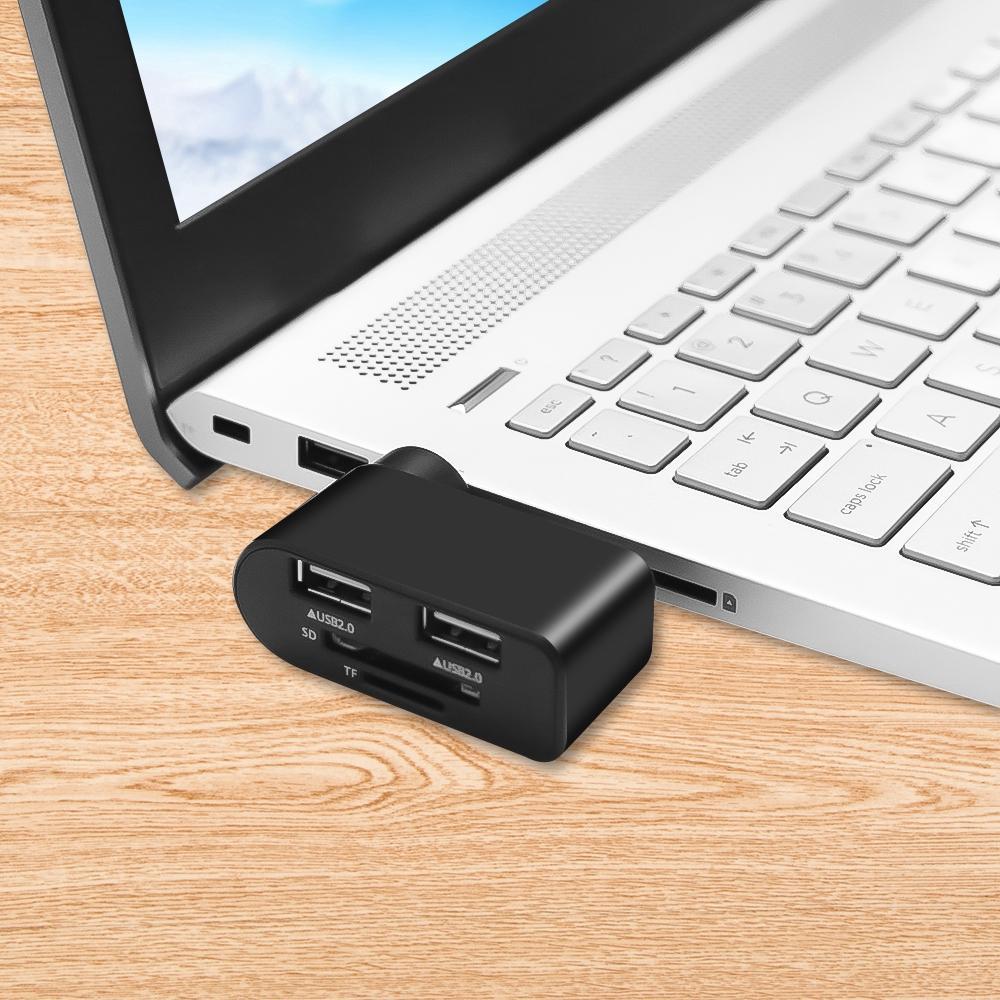 Hub chia 2 cổng USB 2.0 có đầu đọc thẻ TF SD chuyên dụng
