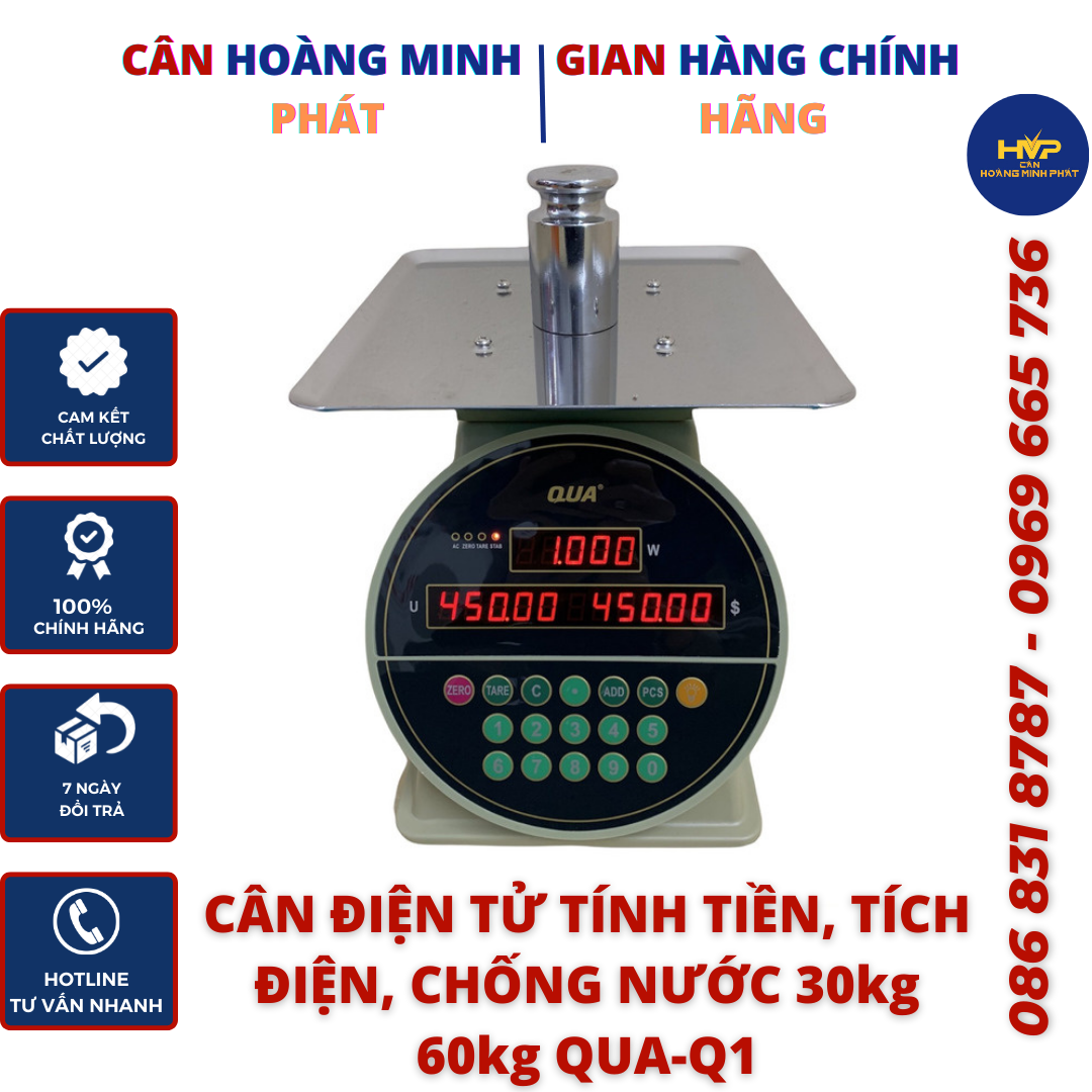 CÂN ĐIỆN TỬ TÍNH TIỀN HÀNG 30kg/60kg QUA-Q1 CAO CẤP (Cân điện tử tính tiền tự động - tích điện) - BẢO HÀNH 2 NĂM [ CÂN-HOÀNG-MINH-PHÁT ]