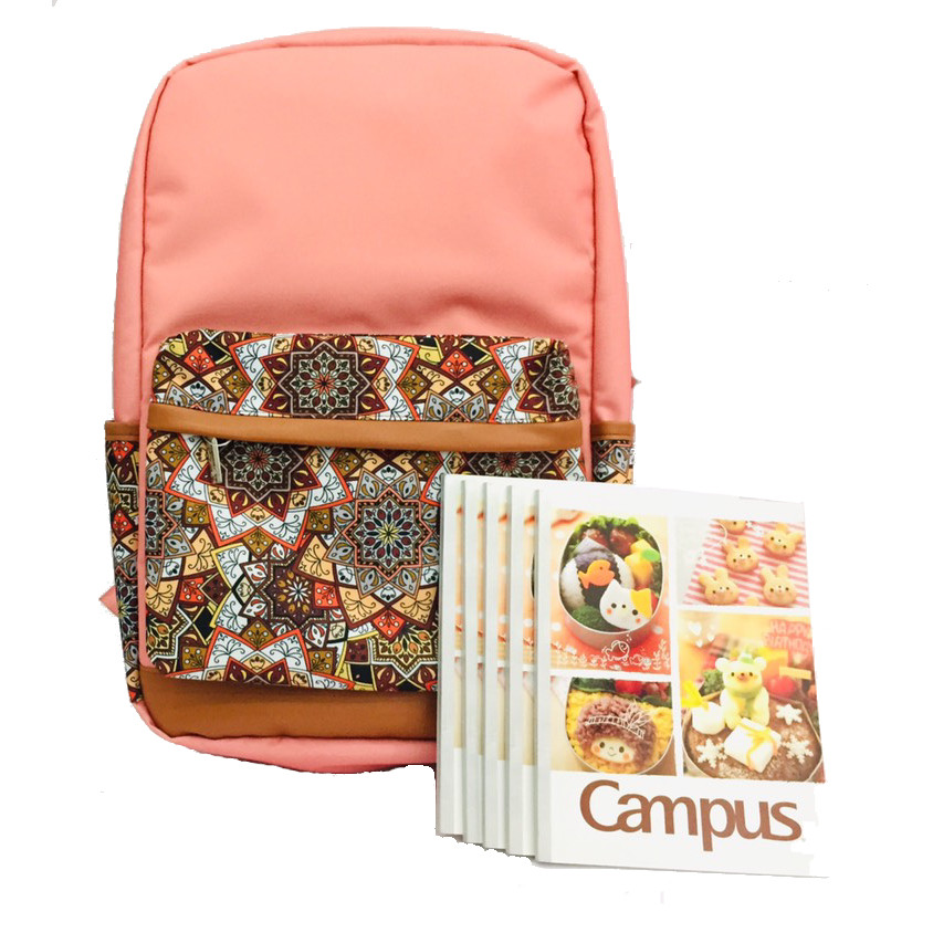 Balo Họa Tiết Hana B.Bag  B-23-011 - Tặng 5 Quyển Tập 4 Ô Ly Campus A5 Bento (96 Trang)